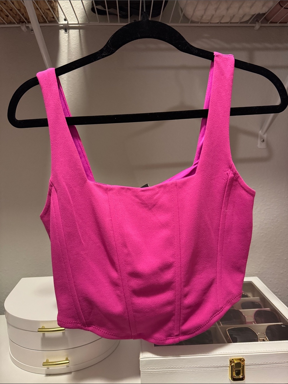 Women's Fitted Square-Neck Tank Top - Hot Pink